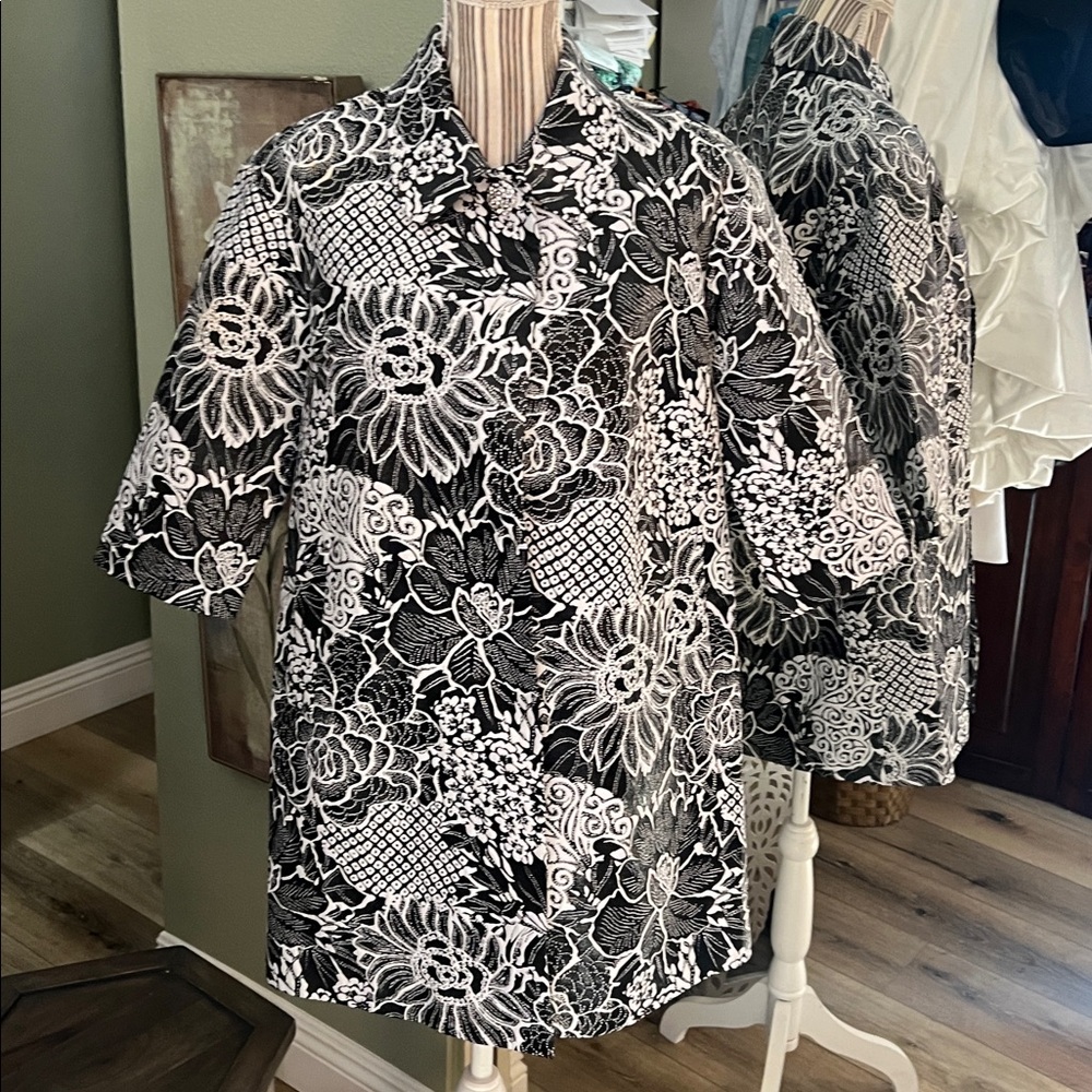 🛑 1 hour sale. St. John, size 4, Knit Floral Print Jacquard Duster Jacket, EUC - Picture 9 of 14